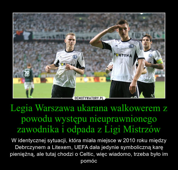 Legia Warszawa ukarana walkowerem z powodu występu nieuprawnionego zawodnika i odpada z Ligi Mistrzów