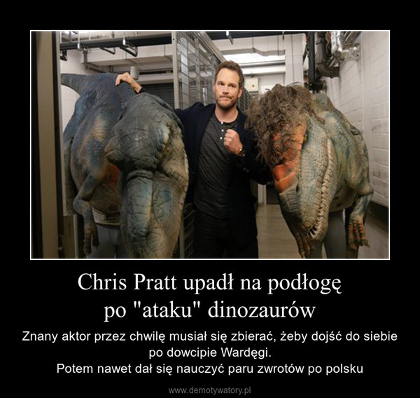 Chris Pratt upadł na podłogępo "ataku" dinozaurów – Znany aktor przez chwilę musiał się zbierać, żeby dojść do siebie po dowcipie Wardęgi.Potem nawet dał się nauczyć paru zwrotów po polsku 