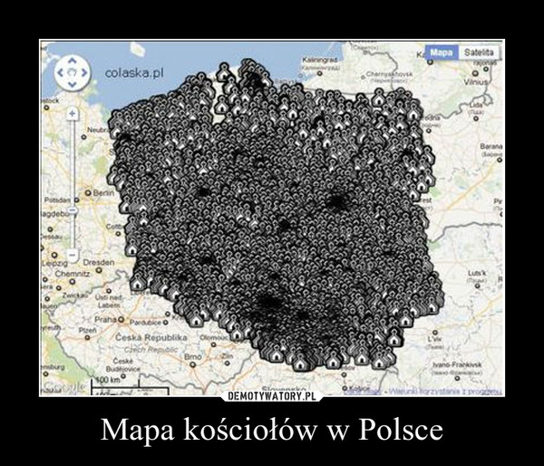 Mapa kościołów w Polsce –  