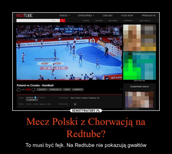 Mecz Polski z Chorwacją na Redtube?