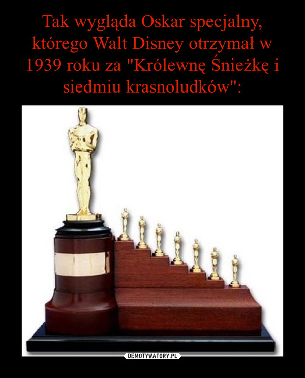 Tak wygląda Oskar specjalny, którego Walt Disney otrzymał w 1939 roku za "Królewnę Śnieżkę i siedmiu krasnoludków":