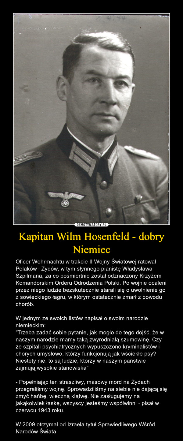 Kapitan Wilm Hosenfeld - dobry Niemiec