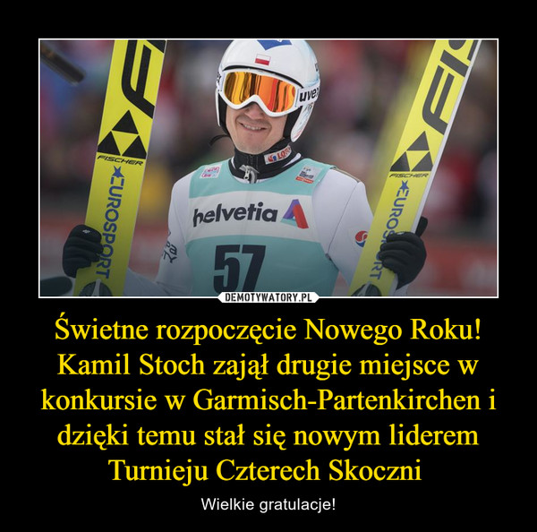 Świetne rozpoczęcie Nowego Roku! Kamil Stoch zajął drugie miejsce w konkursie w Garmisch-Partenkirchen i dzięki temu stał się nowym liderem Turnieju Czterech Skoczni  – Wielkie gratulacje! 