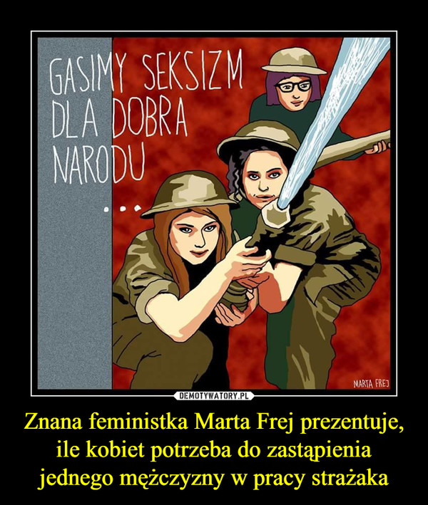 Znana feministka Marta Frej prezentuje, ile kobiet potrzeba do zastąpienia jednego mężczyzny w pracy strażaka –  gasimy seksizm dla dobra narodu