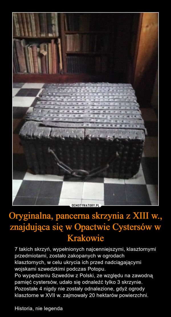 Oryginalna, pancerna skrzynia z XIII w., znajdująca się w Opactwie Cystersów w Krakowie