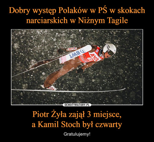 Dobry występ Polaków w PŚ w skokach narciarskich w Niżnym Tagile Piotr Żyła zajął 3 miejsce,
a Kamil Stoch był czwarty