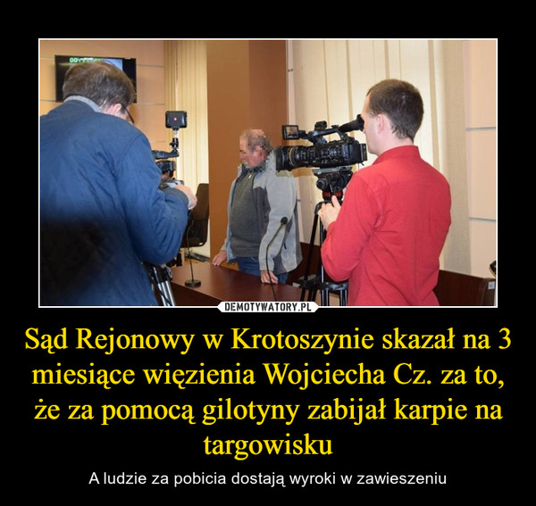 Sąd Rejonowy w Krotoszynie skazał na 3 miesiące więzienia Wojciecha Cz. za to, że za pomocą gilotyny zabijał karpie na targowisku
