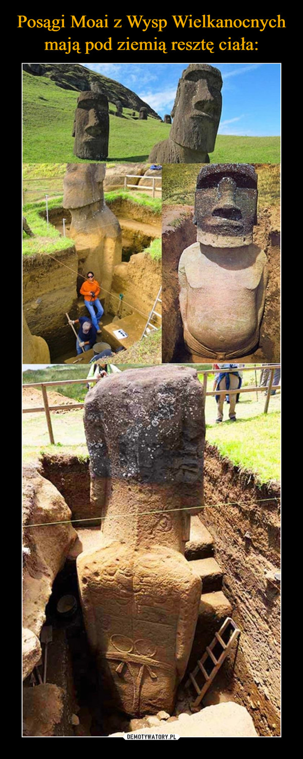 Posągi Moai z Wysp Wielkanocnych mają pod ziemią resztę ciała: