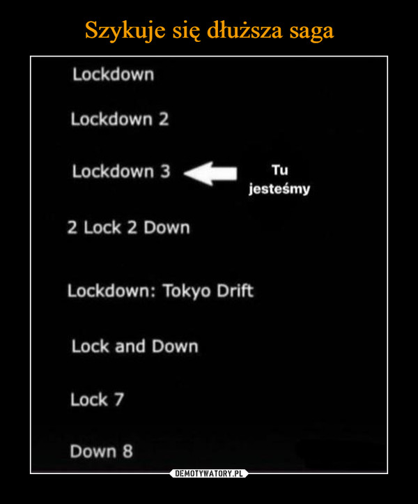  –  LockdownLockdown 2Lockdown 3Tujesteśmy2 Lock 2 DownLockdown: Tokyo DriftLock and DownLock 7Down 8