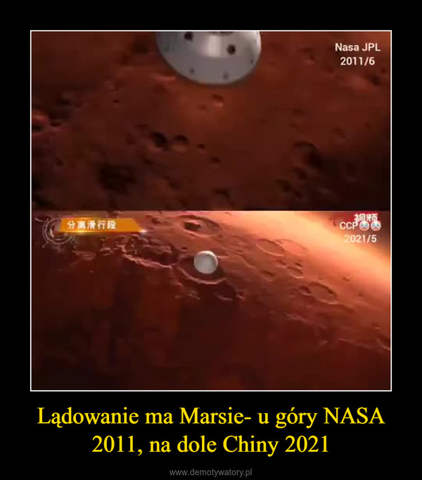 Lądowanie ma Marsie- u góry NASA 2011, na dole Chiny 2021 –  