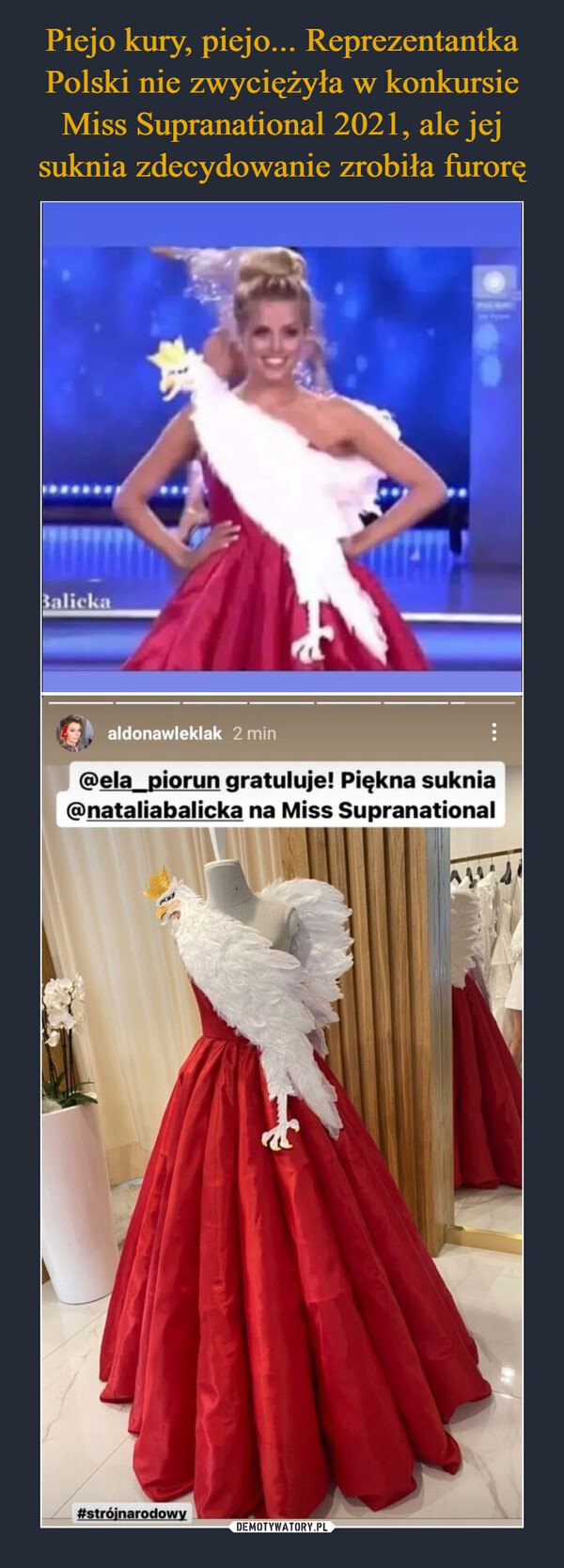 Piejo kury, piejo... Reprezentantka Polski nie zwyciężyła w konkursie Miss Supranational 2021, ale jej suknia zdecydowanie zrobiła furorę