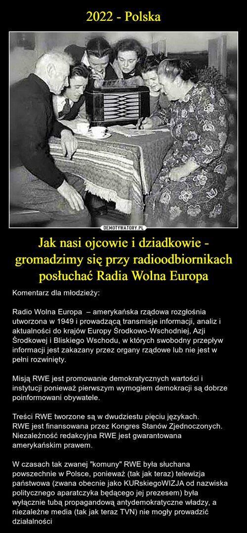 2022 - Polska Jak nasi ojcowie i dziadkowie - gromadzimy się przy radioodbiornikach posłuchać Radia Wolna Europa