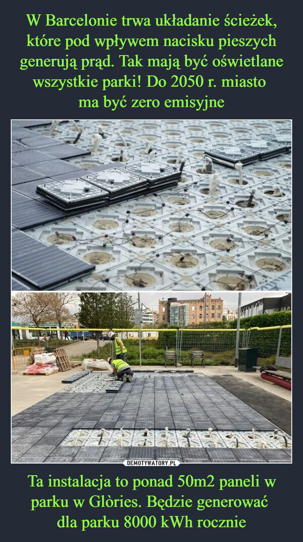 Ta instalacja to ponad 50m2 paneli w parku w Glòries. Będzie generować dla parku 8000 kWh rocznie –  