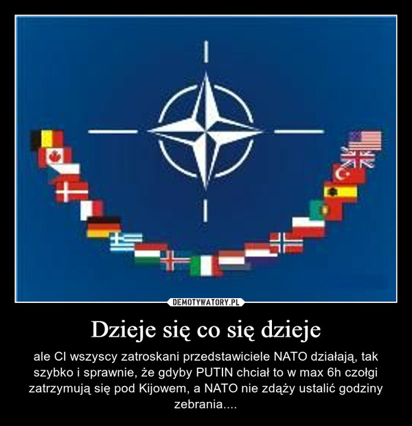 Dzieje się co się dzieje – ale CI wszyscy zatroskani przedstawiciele NATO działają, tak szybko i sprawnie, że gdyby PUTIN chciał to w max 6h czołgi zatrzymują się pod Kijowem, a NATO nie zdąży ustalić godziny zebrania.... 