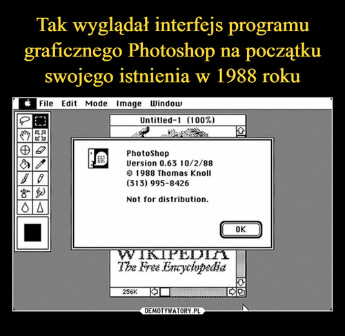 Tak wyglądał interfejs programu graficznego Photoshop na początku swojego istnienia w 1988 roku
