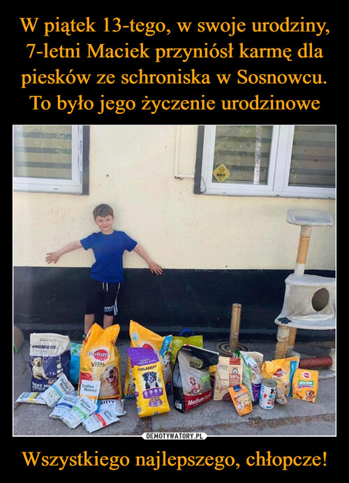 W piątek 13-tego, w swoje urodziny, 7-letni Maciek przyniósł karmę dla piesków ze schroniska w Sosnowcu. To było jego życzenie urodzinowe Wszystkiego najlepszego, chłopcze!