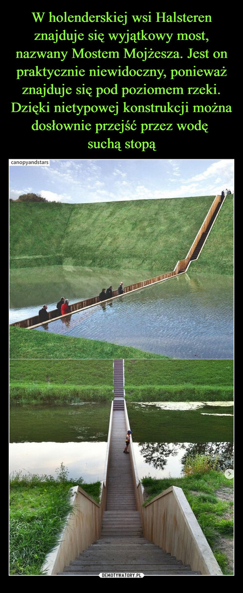 W holenderskiej wsi Halsteren znajduje się wyjątkowy most, nazwany Mostem Mojżesza. Jest on praktycznie niewidoczny, ponieważ znajduje się pod poziomem rzeki. Dzięki nietypowej konstrukcji można dosłownie przejść przez wodę 
suchą stopą