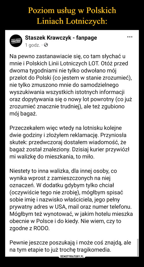 Poziom usług w Polskich
Liniach Lotniczych: