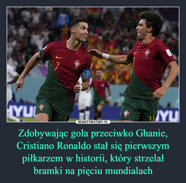 Zdobywając gola przeciwko Ghanie, Cristiano Ronaldo stał się pierwszym piłkarzem w historii, który strzelał bramki na pięciu mundialach